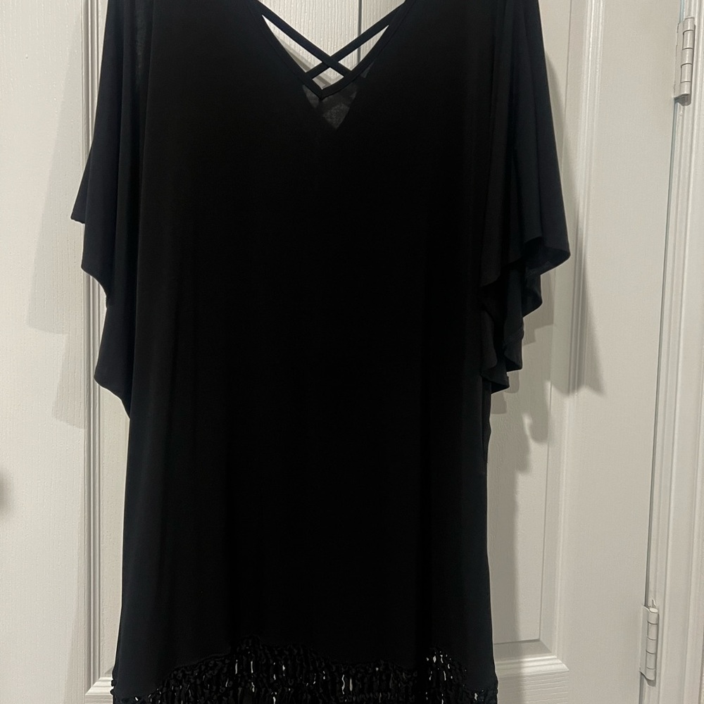 Dotti Black Fringe Swimsuit Coverup